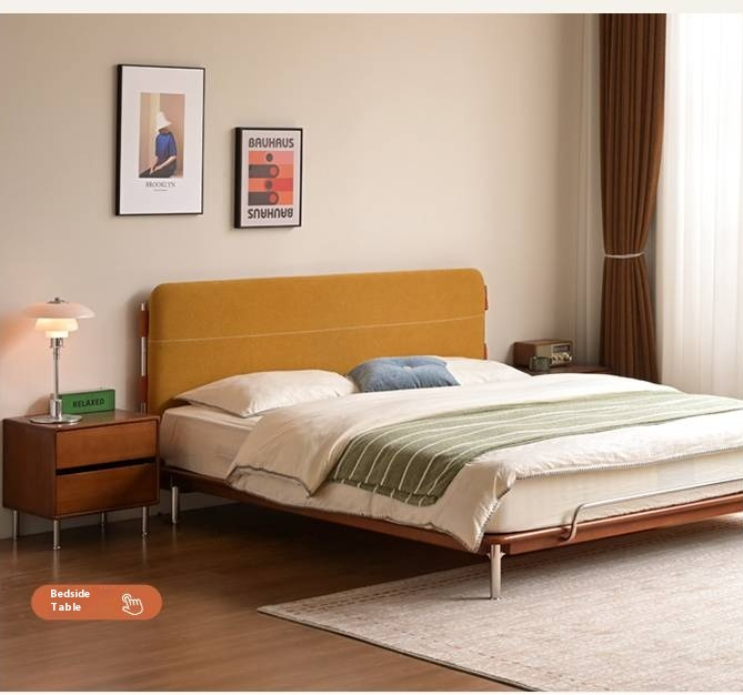 Poplar Solid Wood Soft Back Fabric Chenille Bed Bauhaus Style