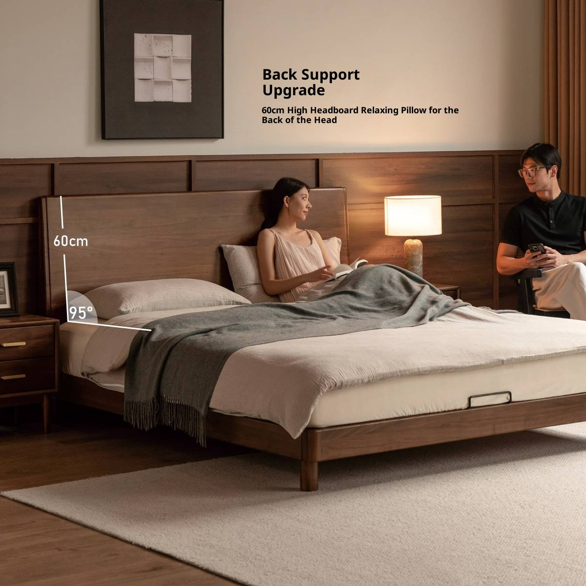 Black Walnut Solid Wood Modern Minimalist Large Bed