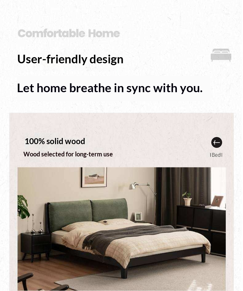 Rubberwood Solid Wood Genuine leather, Fabrics Simple Soft Double Bed