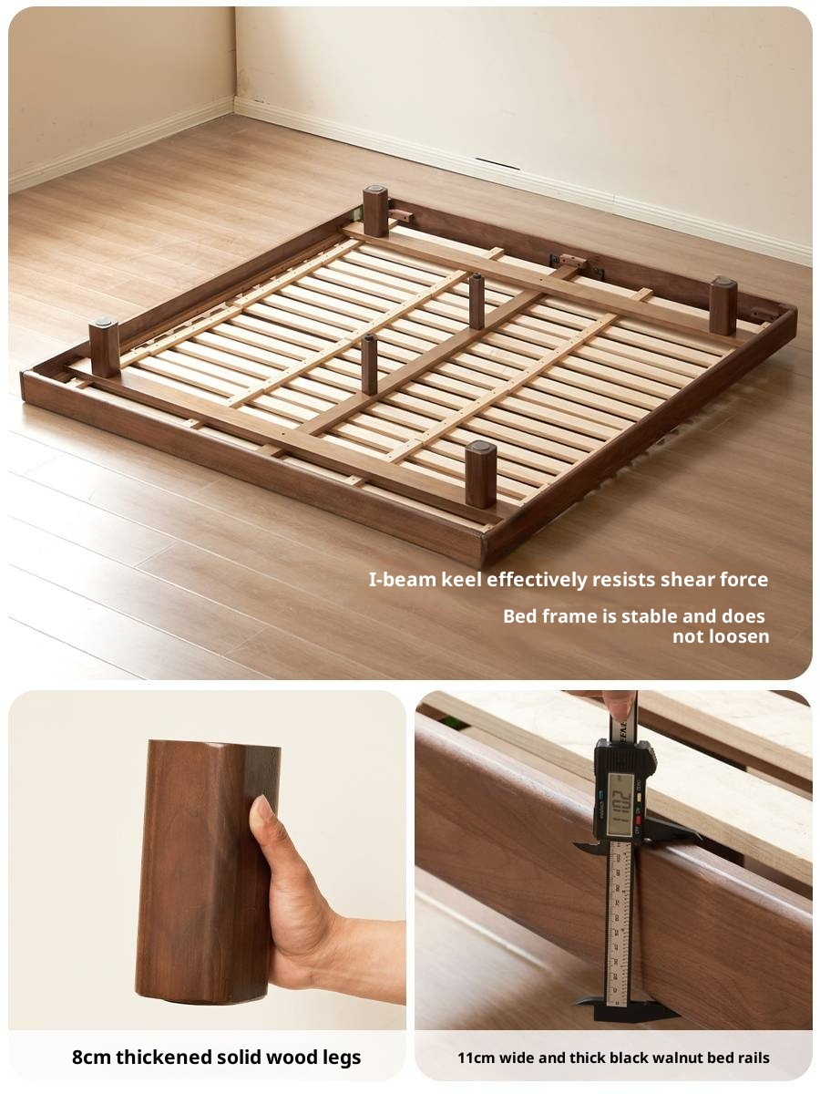 Black Walnut Solid Wood Platform Bed, Headboard-Free Bed