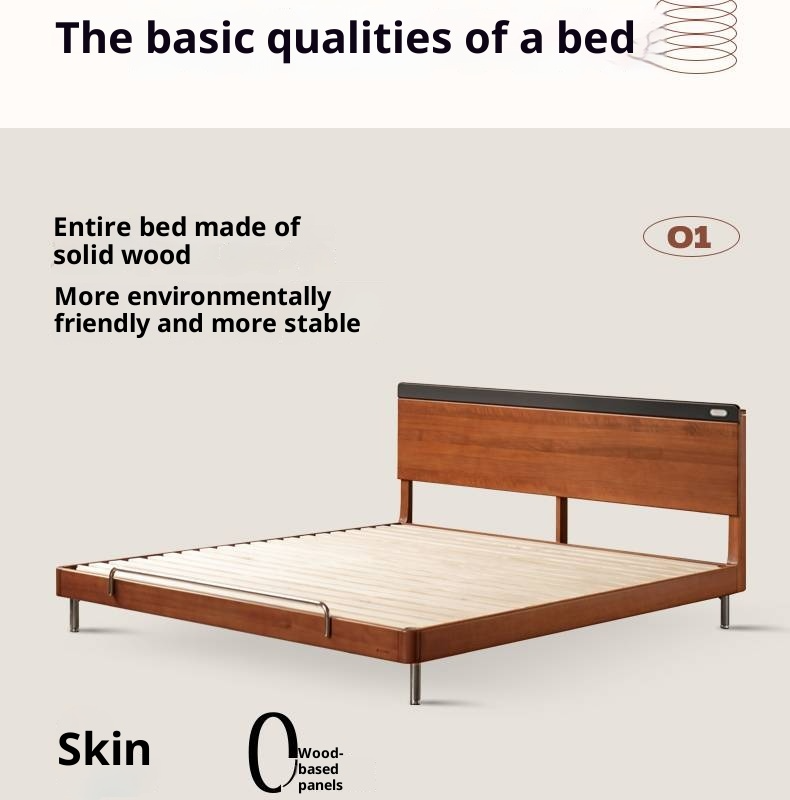 Poplar Solid Wood Mid-Century Modern Platform Bed with Flat Panel Headboard