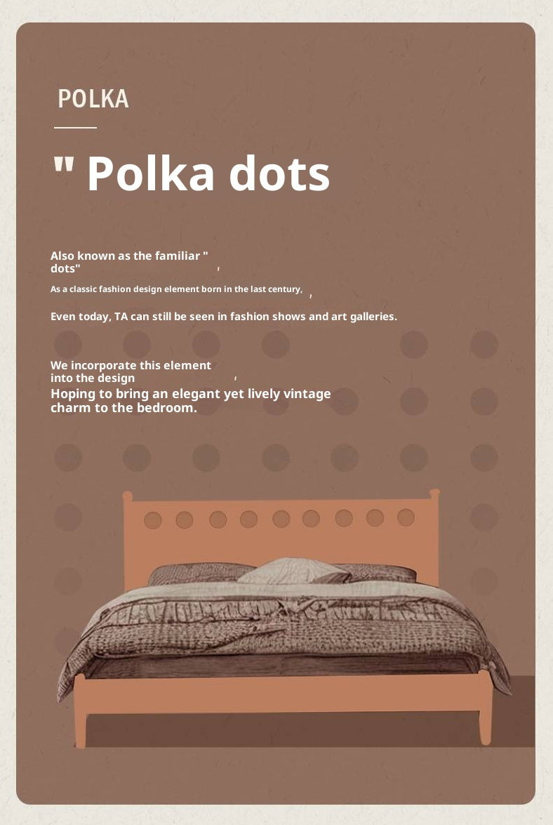 Black Walnut Solid Wood Bed with Carved Polka Dot Headboard