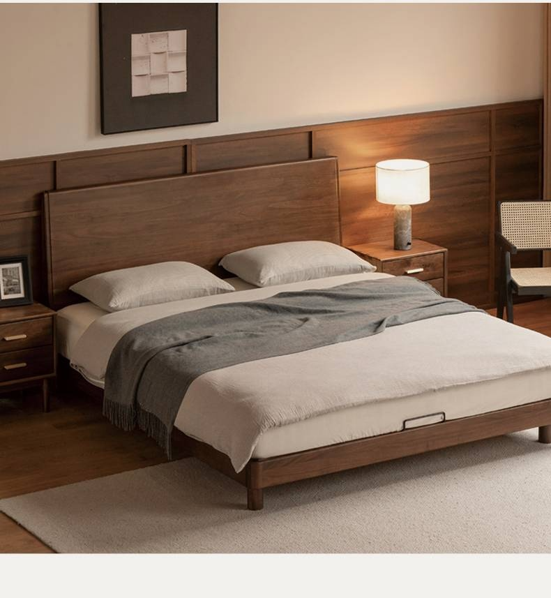 Black Walnut Solid Wood Modern Minimalist Large Bed