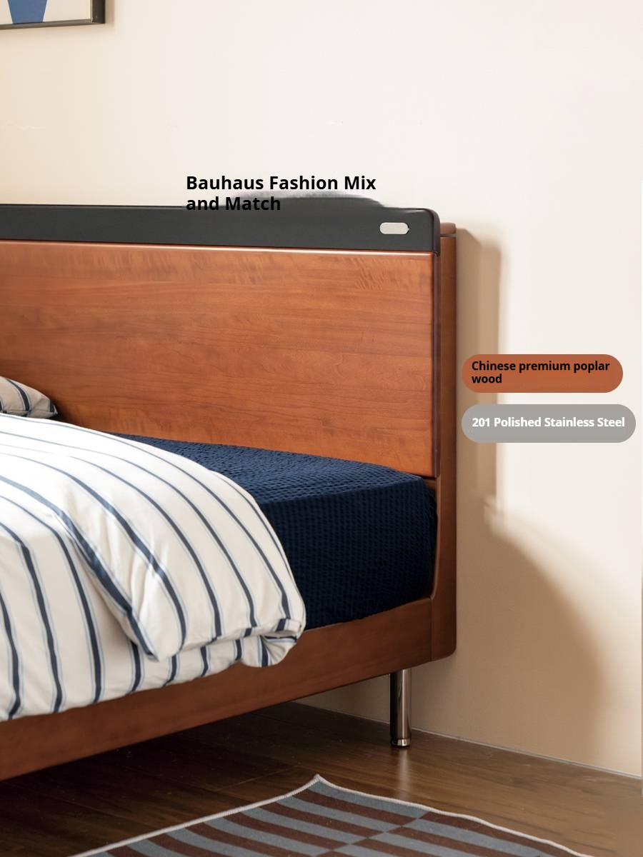 Poplar Solid Wood Mid-Century Modern Platform Bed with Flat Panel Headboard