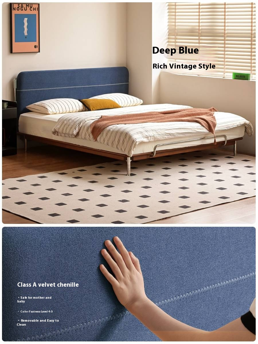 Poplar Solid Wood Soft Back Fabric Chenille Bed Bauhaus Style