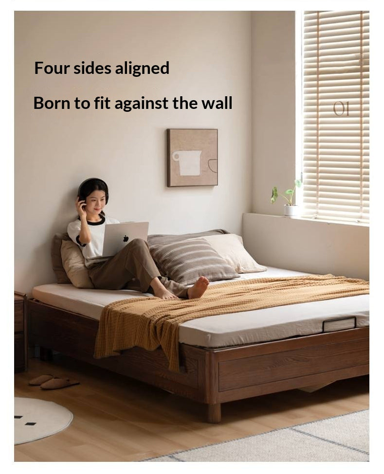 Oak Solid Wood Modern Platform Bed, Headboard-Free Box Bed