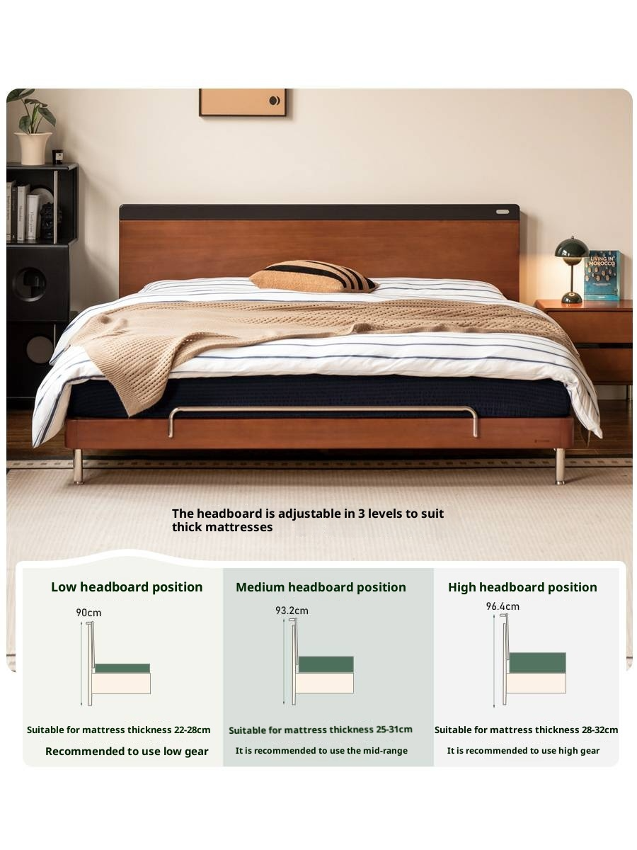 Poplar Solid Wood Mid-Century Modern Platform Bed with Flat Panel Headboard