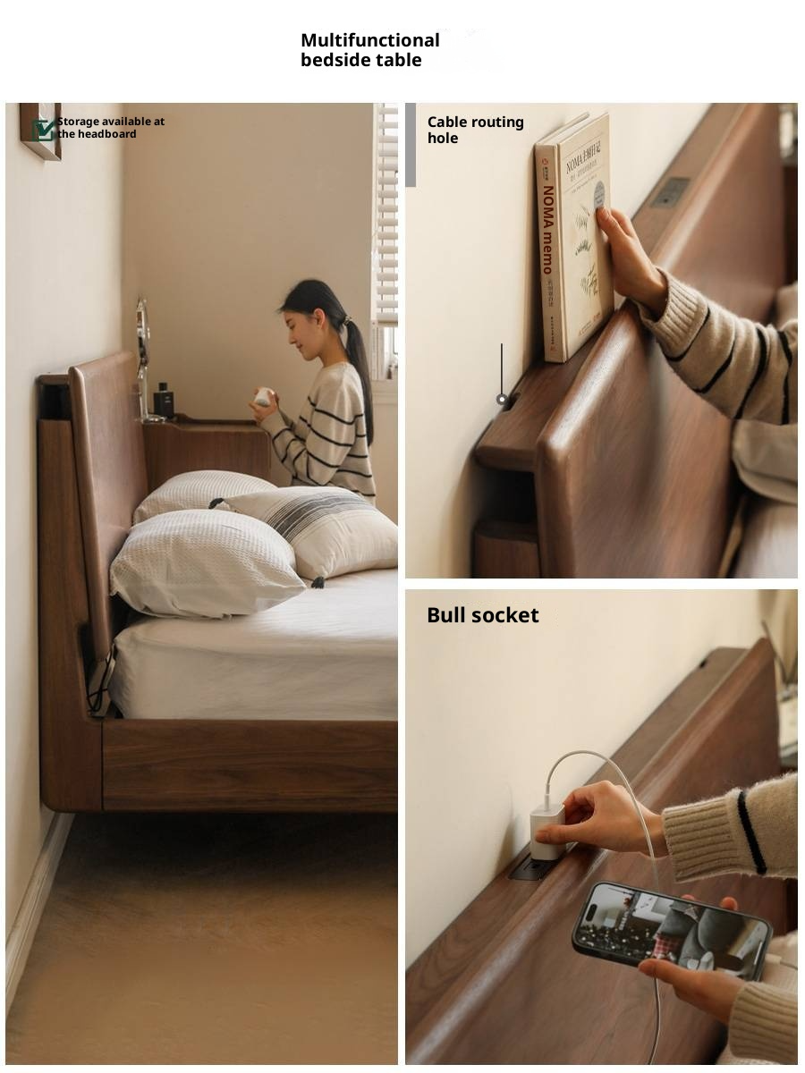 Black Walnut Solid Wood Suspended Modern Simple Bed