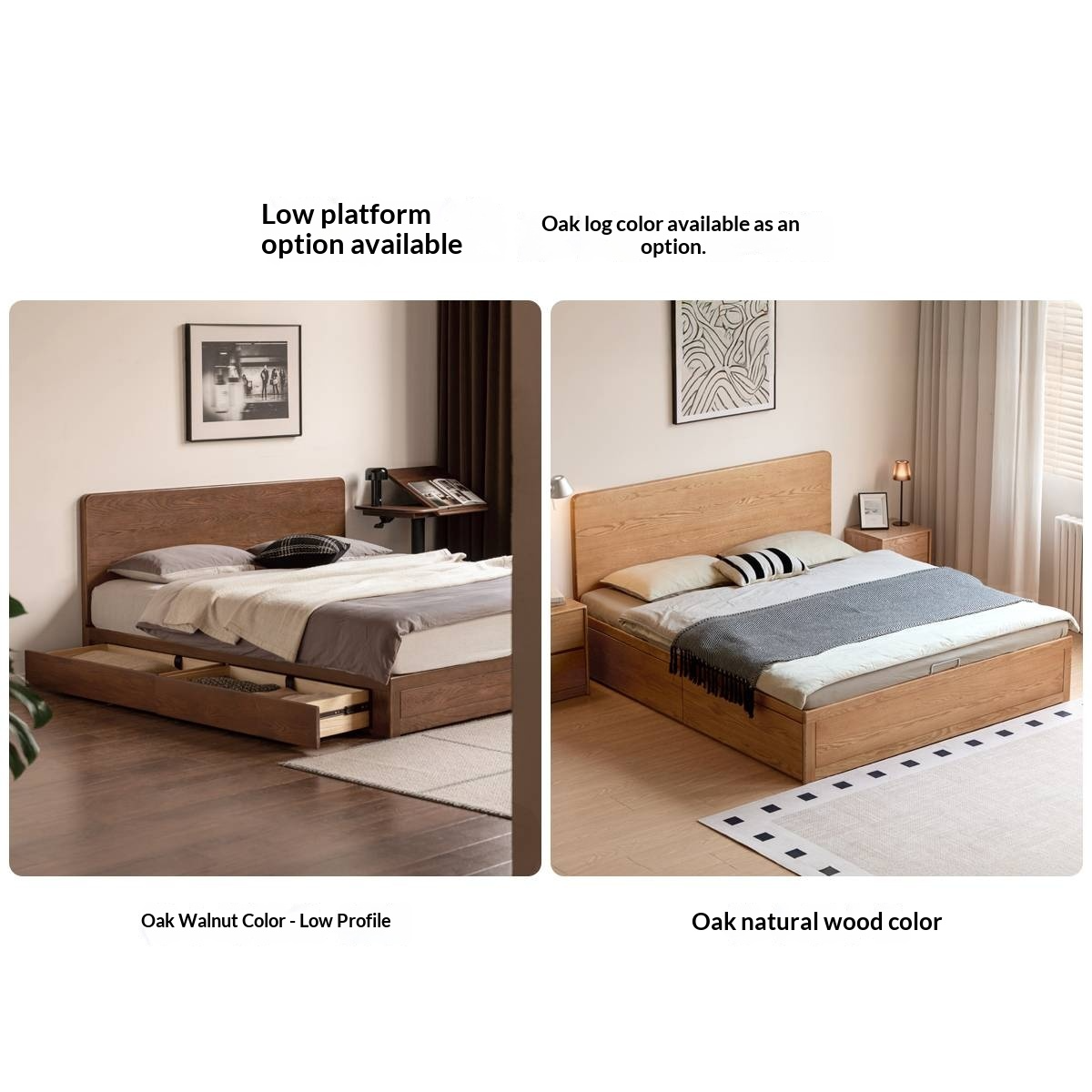 Oak Solid Wood Box Bed, Platform Box Bed, Headboard-Free Bed – Modern Minimalist Style