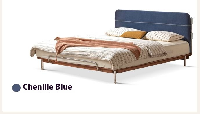 Poplar Solid Wood Soft Back Fabric Chenille Bed Bauhaus Style