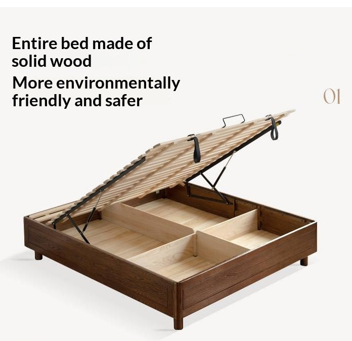 Oak Solid Wood Modern Platform Bed, Headboard-Free Box Bed