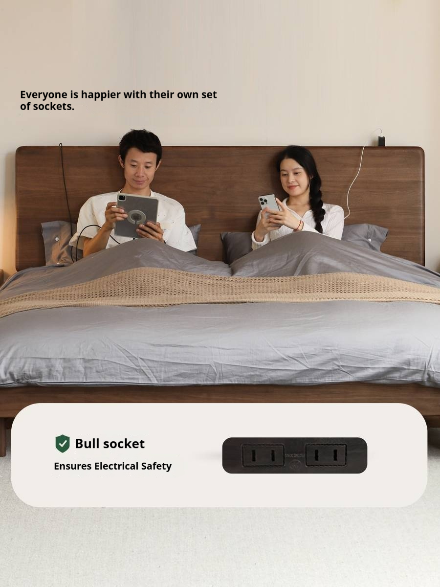 Black Walnut, Teak Solid Wood Bed with High Headboard