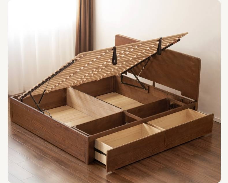 Oak Solid Wood Box Bed, Platform Box Bed, Headboard-Free Bed – Modern Minimalist Style