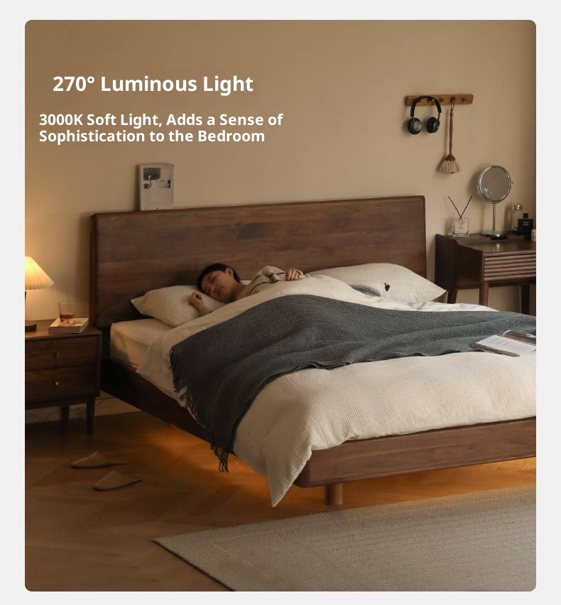 Black Walnut Solid Wood Suspended Modern Simple Bed