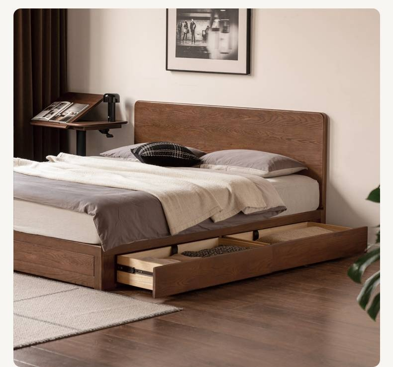 Oak Solid Wood Box Bed, Platform Box Bed, Headboard-Free Bed – Modern Minimalist Style