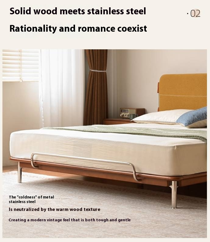Poplar Solid Wood Soft Back Fabric Chenille Bed Bauhaus Style