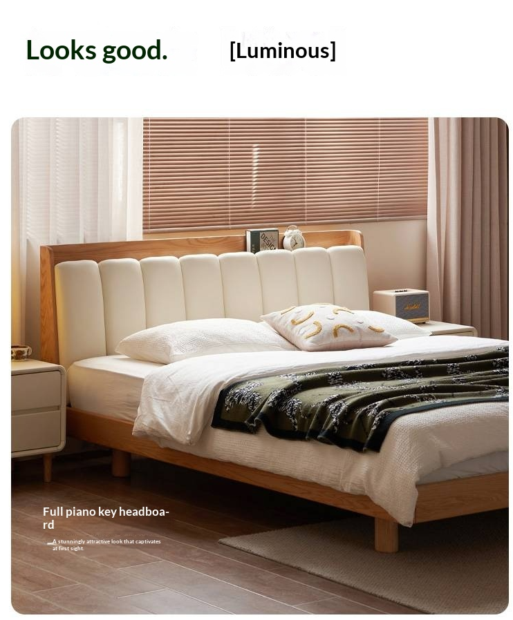 Oak Solid Wood Suspended Bed with Soft Backrest – Piano Key Design