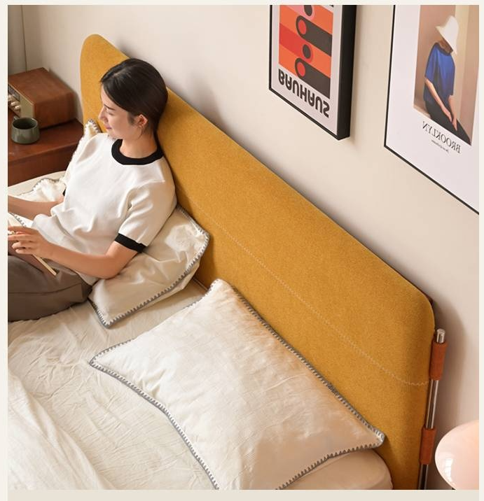 Poplar Solid Wood Soft Back Fabric Chenille Bed Bauhaus Style