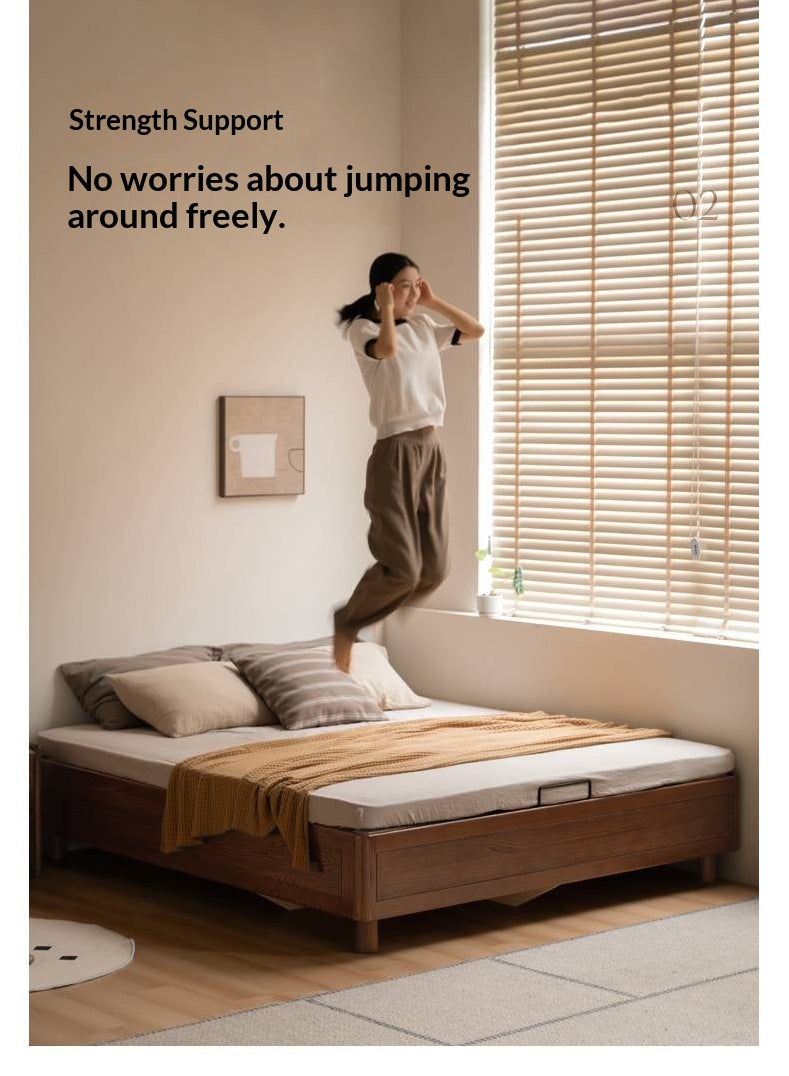 Oak Solid Wood Modern Platform Bed, Headboard-Free Box Bed