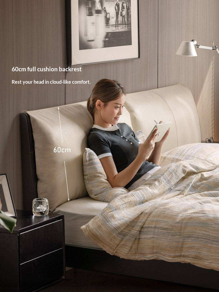Rubberwood Solid Wood Genuine leather, Fabrics Simple Soft Double Bed