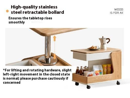 Oak Solid Wood Liftable Rotating Mobile Side Table