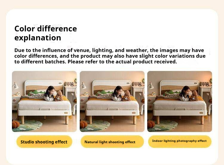 Rubberwood Solid Wood Kids Montessori Platform Bed with Adjustable Headboard, Warm White