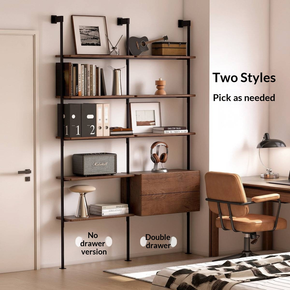 Oak Solid Wood Wall-Mounted Bookshelf Industrial Style