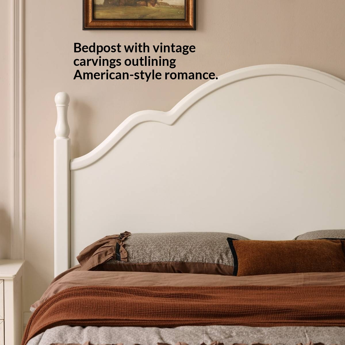 Rubberwood Solid Wood Bed American Retro Cream Style