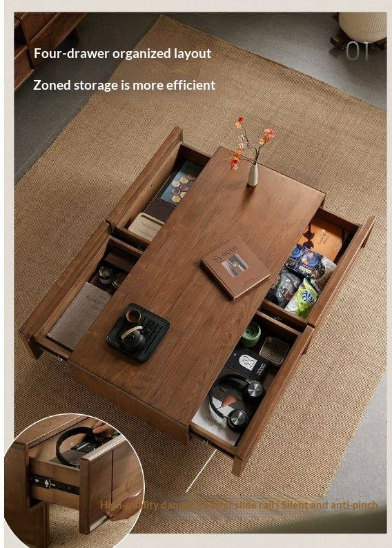 Black Walnut Solid Wood Coffee Table with Storage