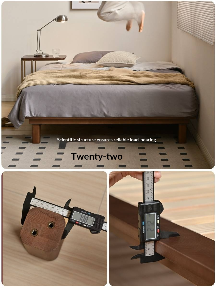 Beech Solid Wood Platform Bed, Headboard-Free Bed