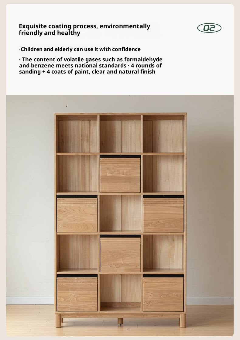 Ash Solid Wood Modern Grid Bookcase