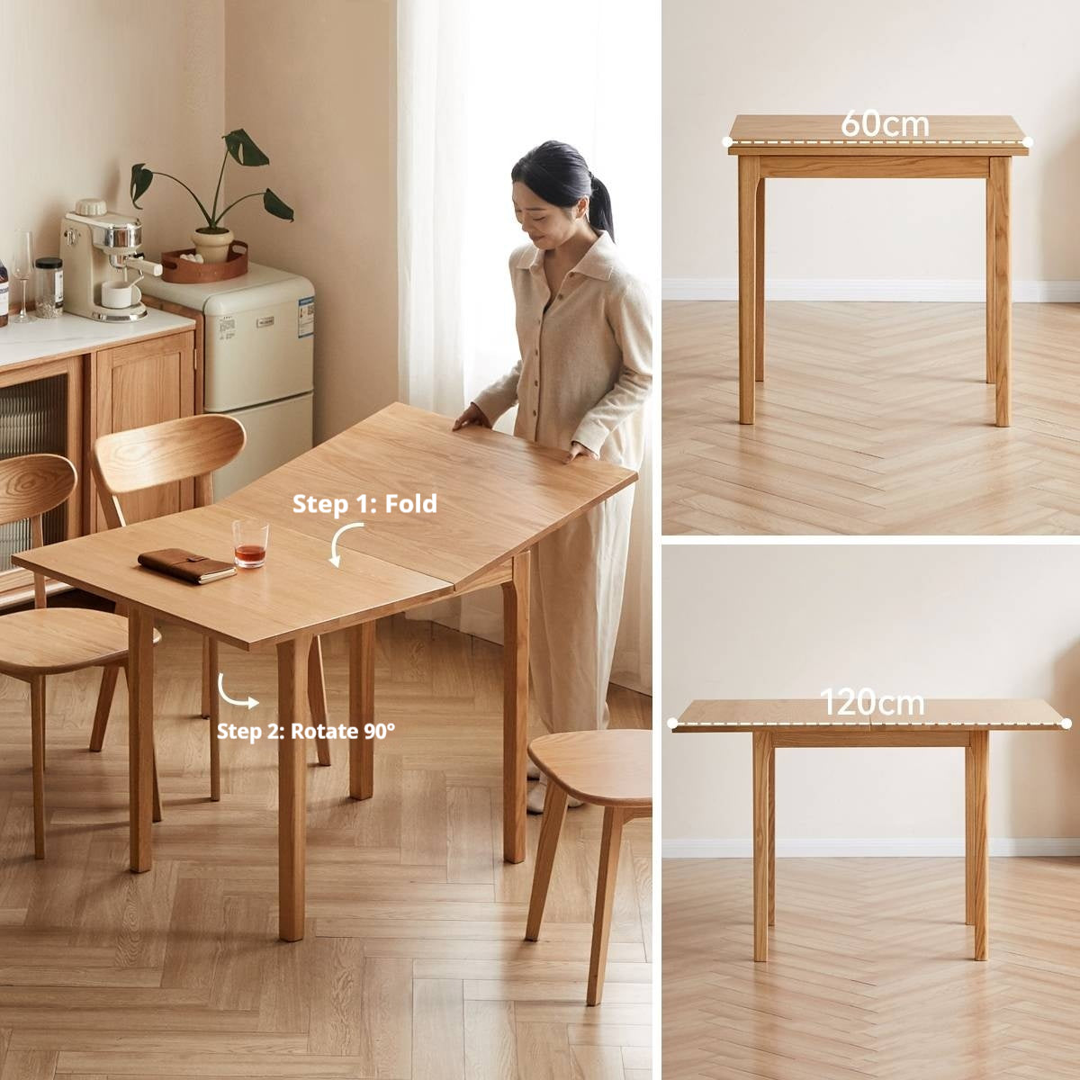 Oak Solid Wood Folding Dining Table