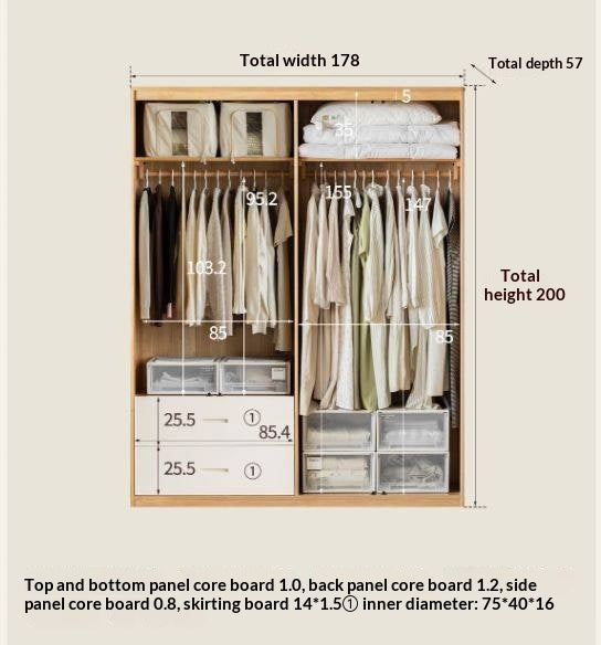 Oak Solid Wood Armoire Wardrobe with Hanging Rod and Drawers