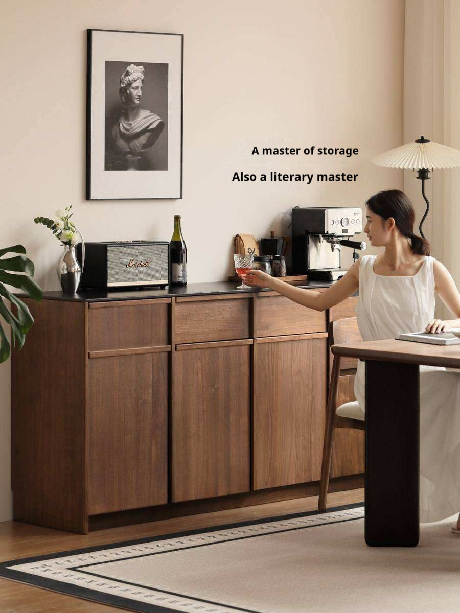 Black Walnut Solid Wood Sideboard with Slate Top, Storage Cabinet for Dining Room