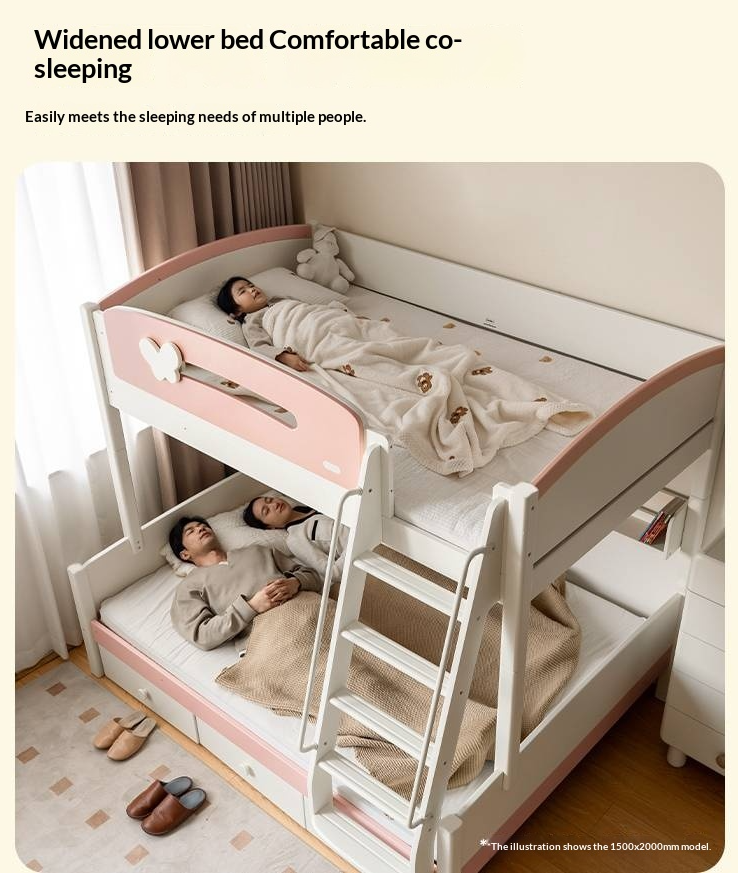 Rubberwood Solid Wood Children's Princess Storage Bunk Bed