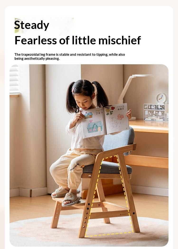 Solid Rubberwood Nordic Style Kids Chair with Adjustable Armrest