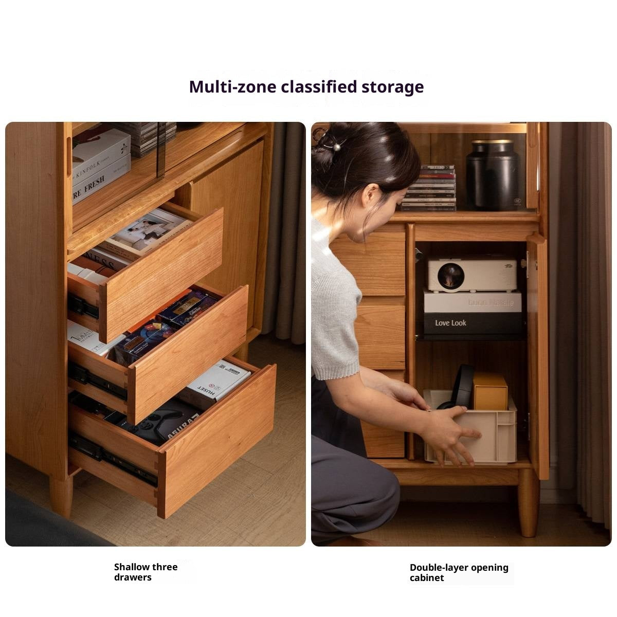 Cherry Solid Wood Mid-range Style Side Cabinet.