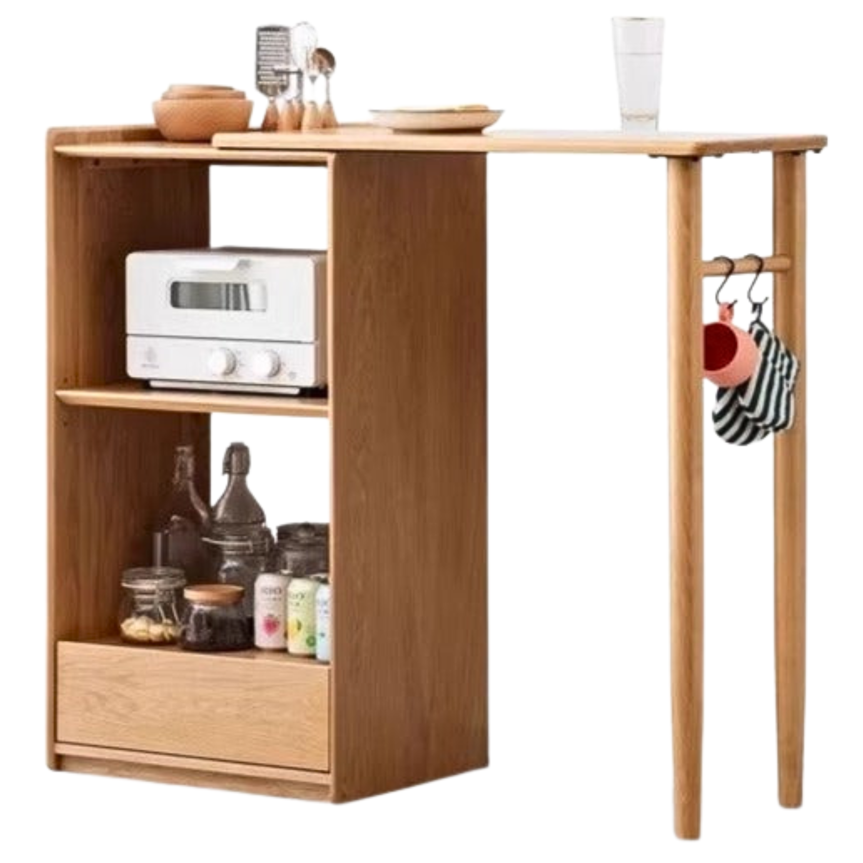 Oak solid wood Folding bar integrated telescopic storage rack,