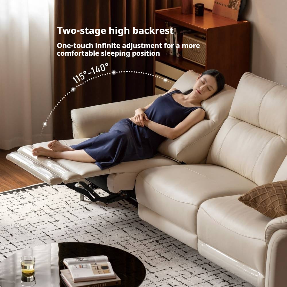 Pine Solid Wood Leather Sofa Cream Style Functional Electric