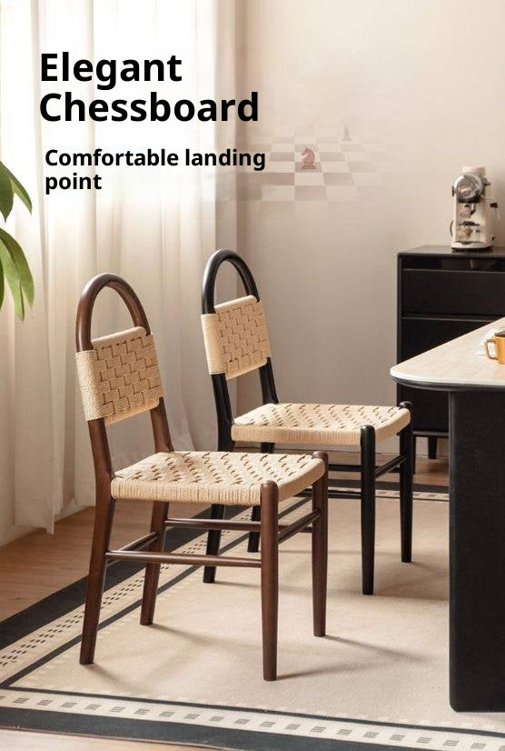 4pcs Solid RubberWood Dining Braided Chair Retro Vintage Style