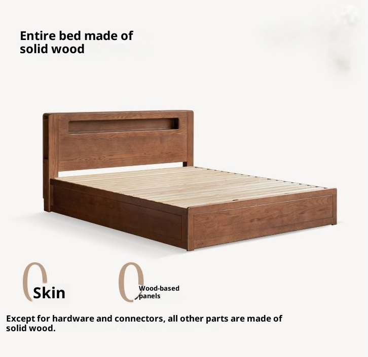 Oak Solid Wood Modern Minimalist Multifunctional with Light Box Bed