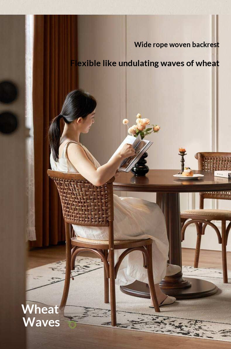 4 pcs -Oak Solid Wood Cane Back Dining Chair, Woven Rattan Side Chair