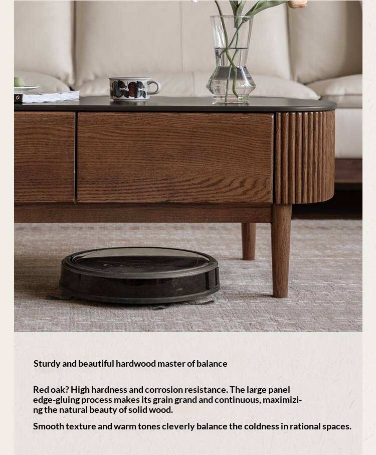 Oak Solid Wood Coffee Table with Rock Plate Surface