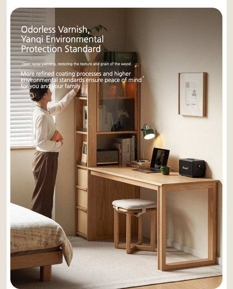 Oak Solid Wood Computer Desk with Integrated Frame and Minimalist Design