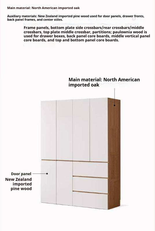 Oak Solid Wood Wardrobe with Double Doors
