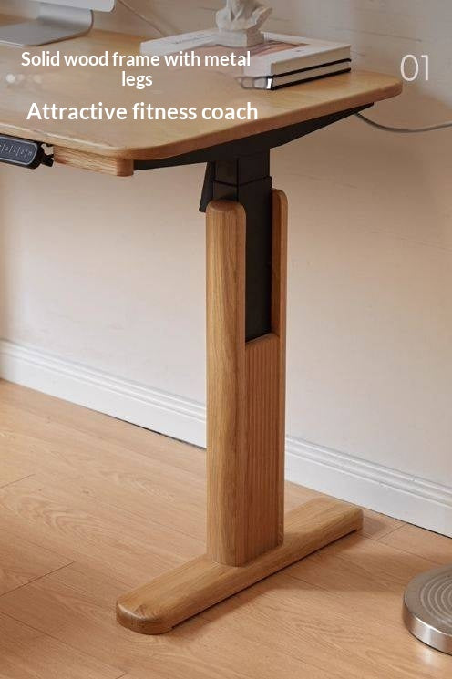 Oak Solid Wood Electric Lift Office Desk