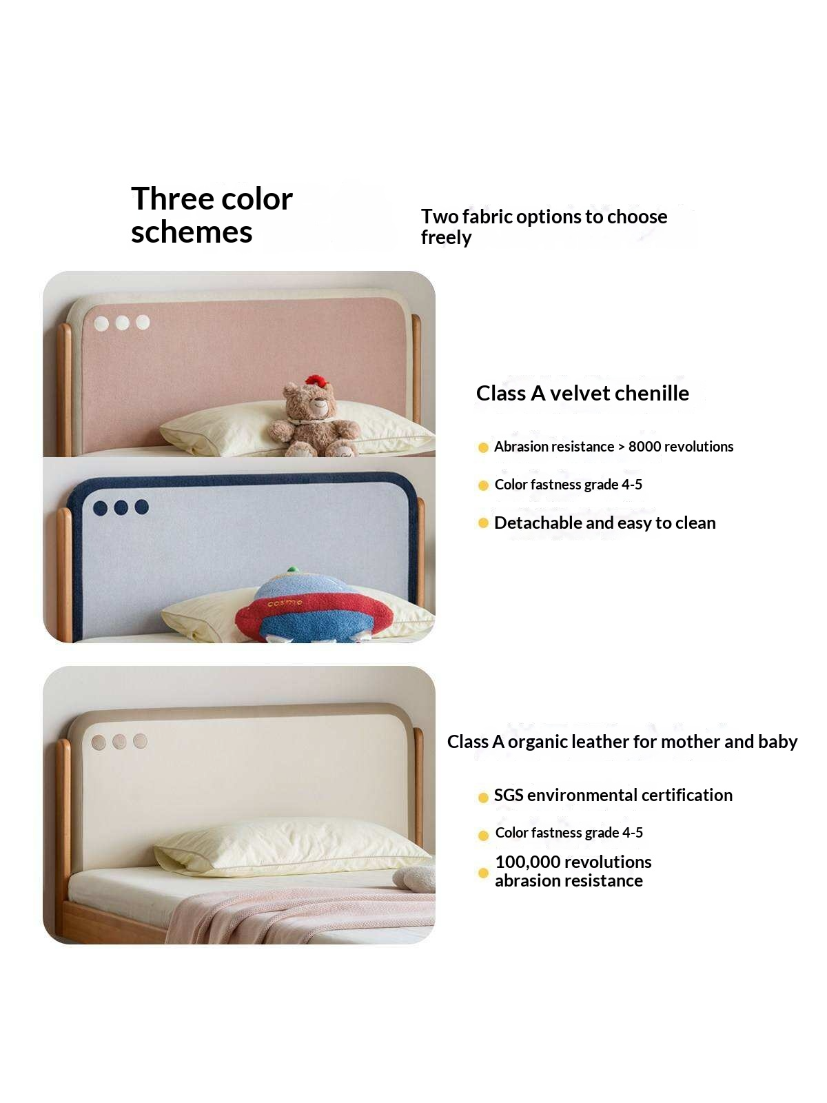 Beech Solid Wood Kids Montessori Platform Bed with Upholstered Headboard