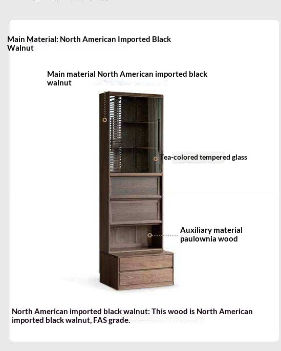 Black Walnut, Sandalwood Solid Wood Light Luxury Combined Bookshelf With Seat
