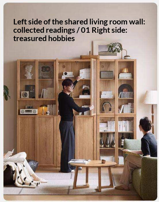 Oak Solid Wood Bookcase with Glass Doors, Large Oak Storage Cabinet for Living Room Display