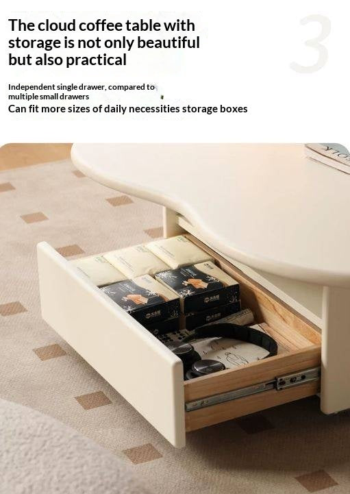Solid RubberWood Cloud Cream Style Coffee Table